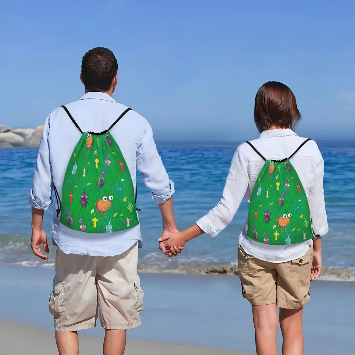 Tas Ransel Serut Pikmin Video Game Kartun Makhluk Tanaman Tas Olahraga Gym untuk Pria Wanita Tas Belanja