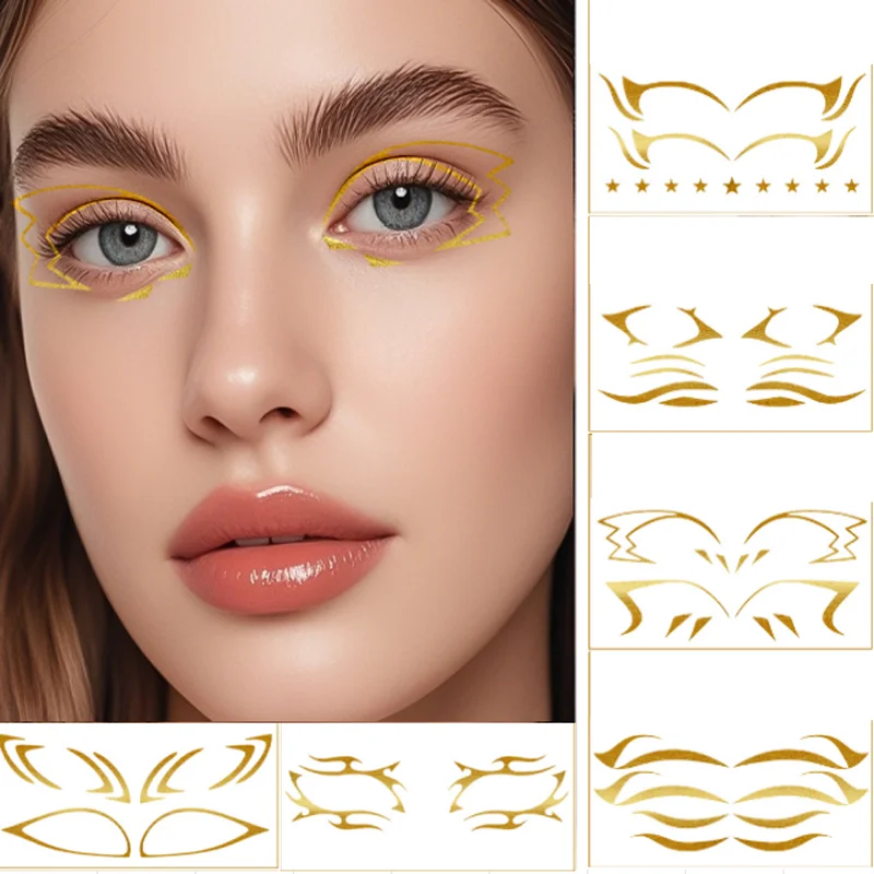 

Золотая подводка для глаз, татуировка для лица, наклейка для вечеринки, волшебное представление, украшения для глаз, долговечные косметические татуировки для лица, наклейки