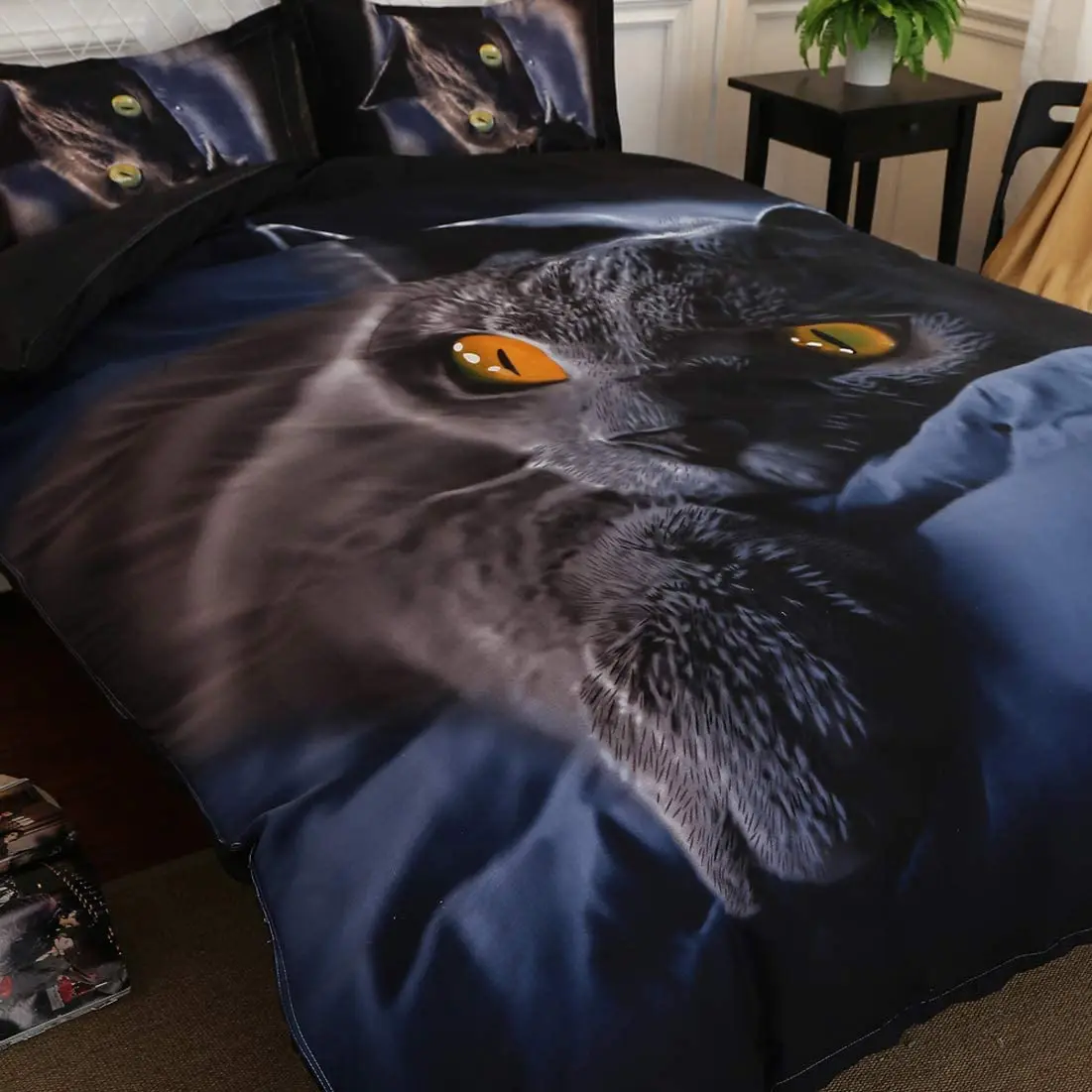 Juego de ropa de cama de gato negro para niños y adultos, funda de edredón suave de microfibra con fundas de almohada, 220x240