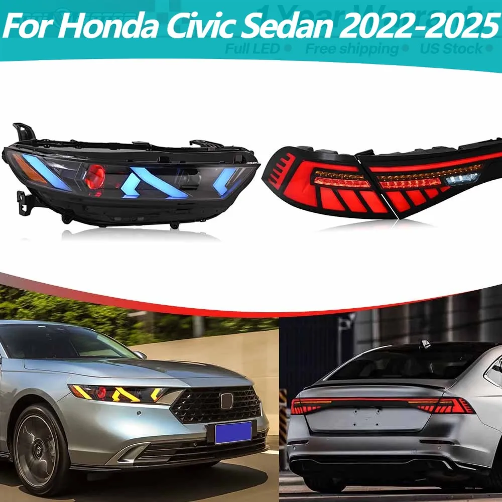 

Sequential Tail lights LED Projector Headlights Assembly For Honda Civic Sedan 2022-2025