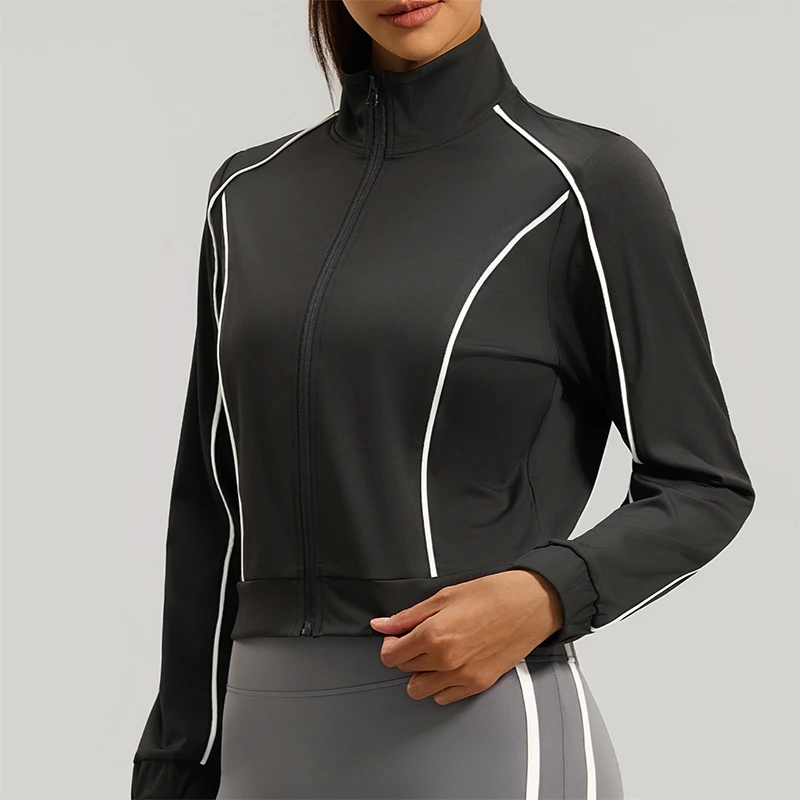 2026 New Women Waterproof Yoga Shirts Slim Fit Contrast Zip Up Sports Jacket High Stretch Breathable Spring Summer Activewear