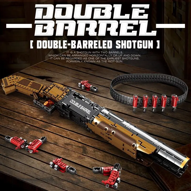 77028 double-barreled shotgun Block Gun Series Type Creative Bricks Decoraiton Toys For Children Adult Gifts static Boy's Gift