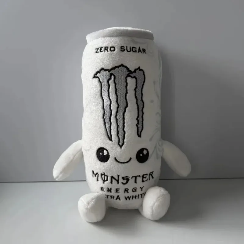 Zero Sugar White Monster Energy Drink Plush Toy Simulation Can Stuffed Doll Cute Soft Figure Decor Gift for Friend Home Ornament