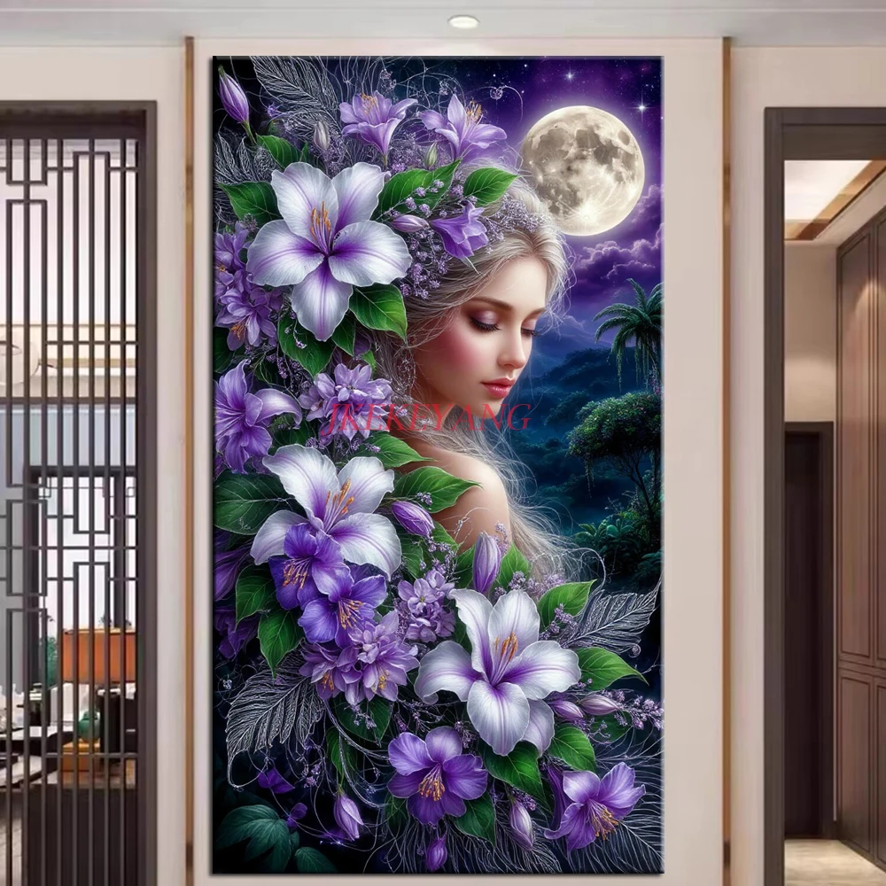 

5D DIY полная круглая квадратная алмазная живопись красивые цветы Луна красота девушка мозаика Алмазная вышивка горный хрусталь домашний декор