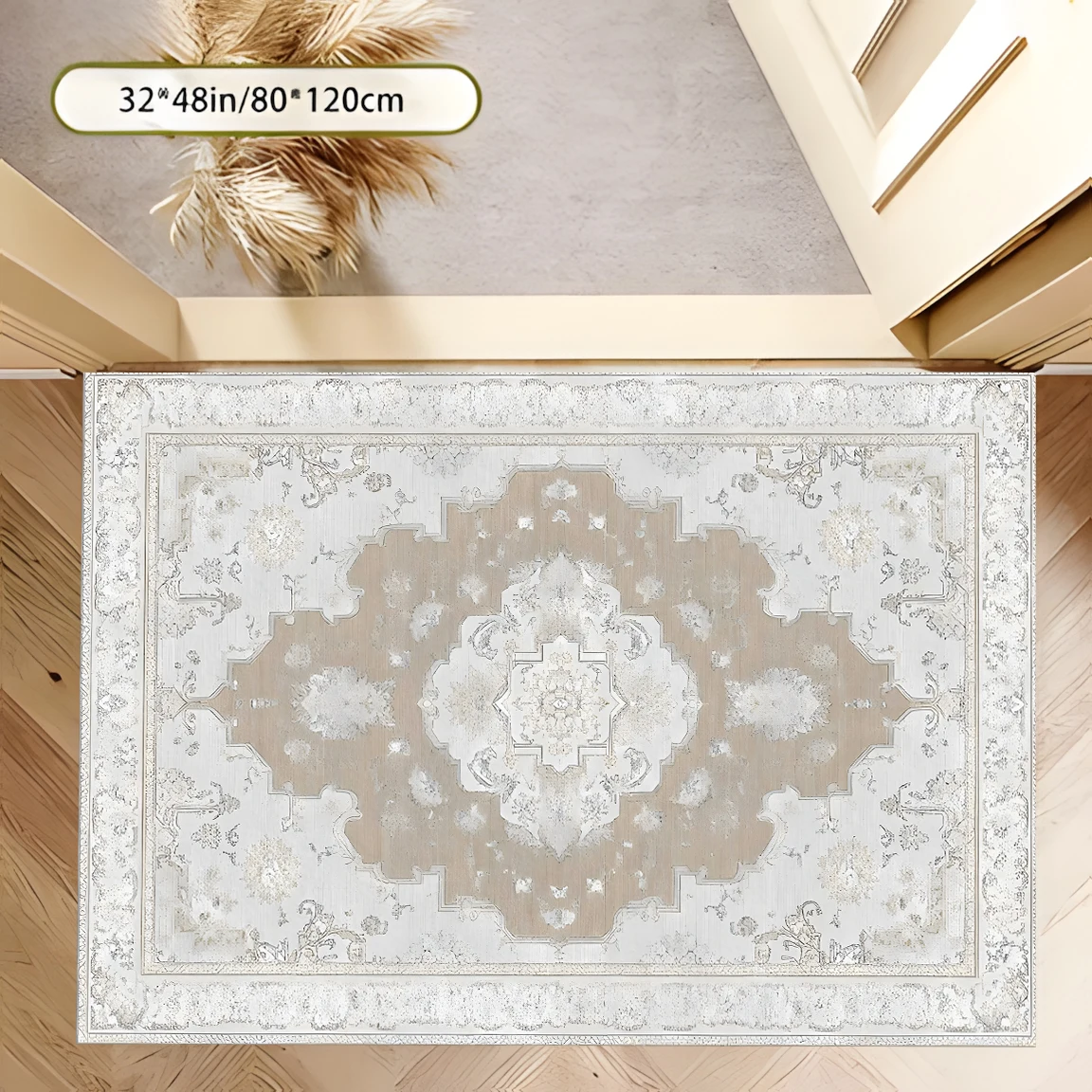 2D Large Rug, Retro European Symmetrical Pattern, Light French Retro Style, Suitable for Living Room and Bedroom, One-Click Refresh for Autumn and Winter Decoration