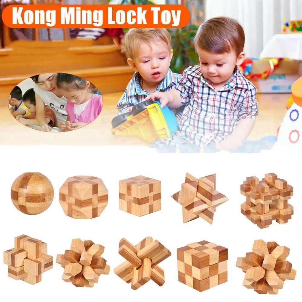 Juego de enclavamiento IQ de madera de bambú, rompecabezas Kong Ming Lock, Brain Teaser, juguetes clásicos