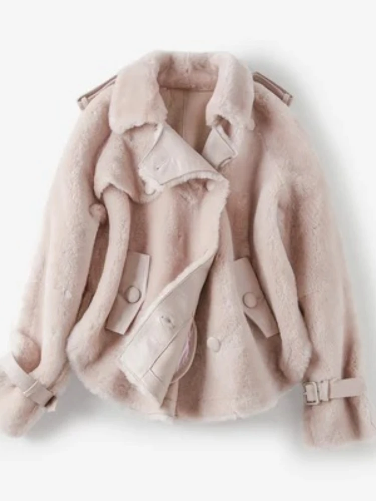 

2025 Women Merino Sheep Fur Real Genuine Leather Jacket Real Fur Coat Winter Jacket Liner Thick Warm Natural Fur Parka Female