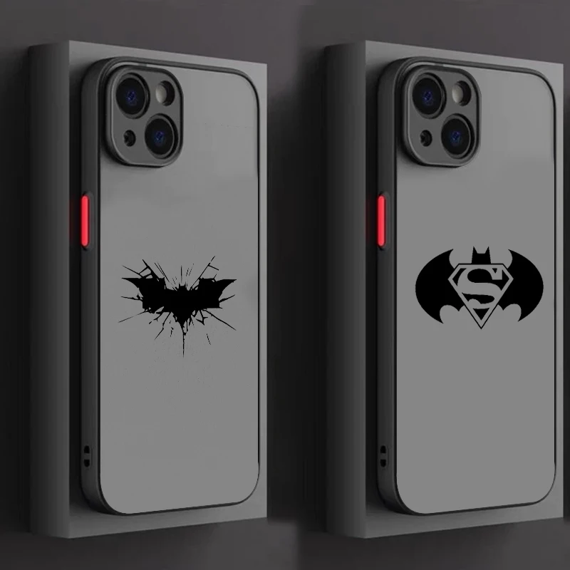 Luxury B-Batmans S-Supermans Frosted Translucent For Apple iPhone 16 15 14 13 12 11 XS XR X Pro Max Plus Mini Soft Phone Case