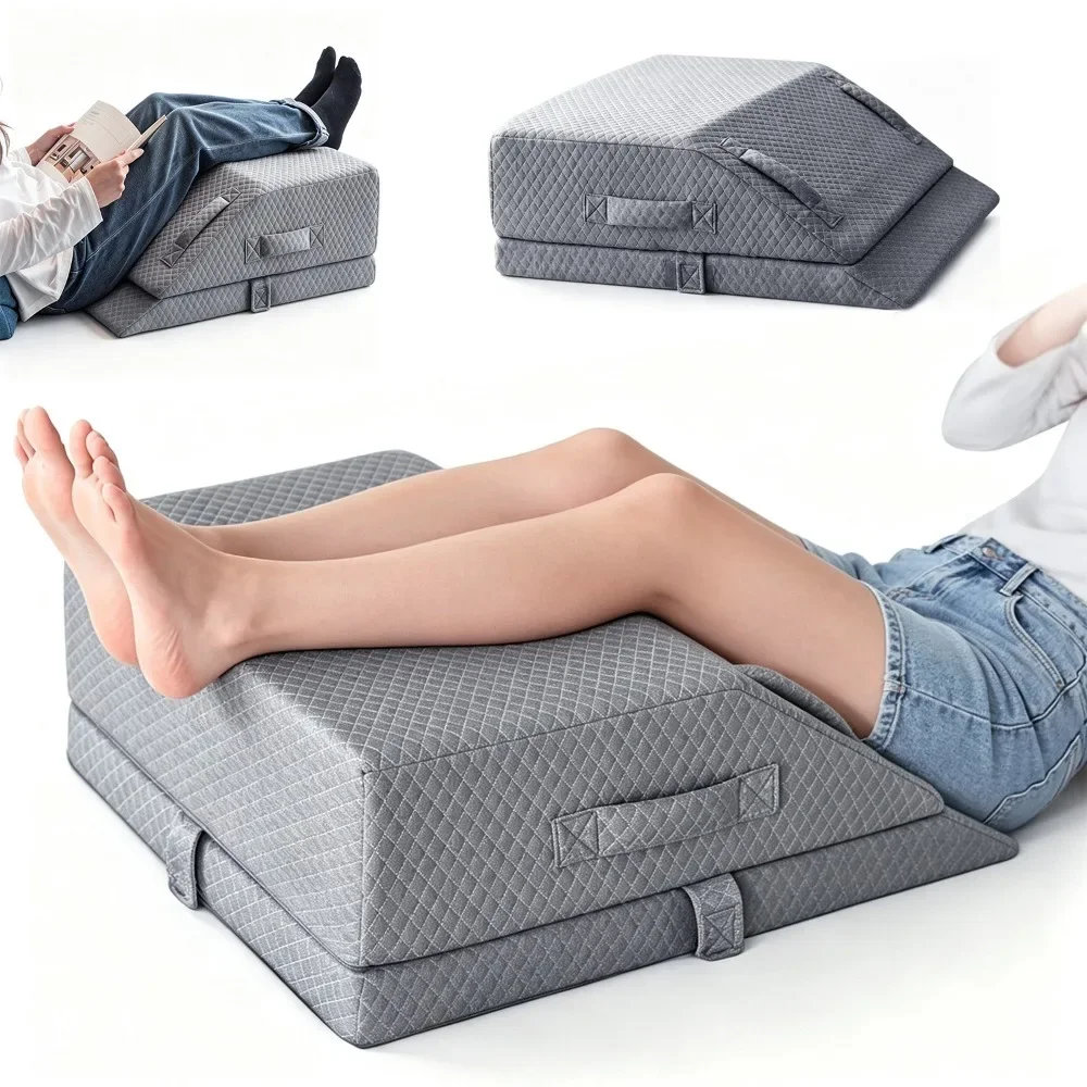 Coussin ergonomique en mousse à mémoire de forme pour rehausser les jambes, avec hauteur réglable, coussin de soutien polyvalent doté de poignées latérales pratiques, coussin de repos pour les jambes, conçu pour les reposer et soulager la pression pendant le repos.