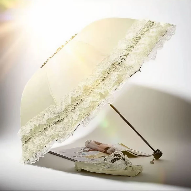 Vintage Lace Parasol Foldable Gothic Lolita Umbrella Lady Rain Anti-uv Protection Umbrella Dome Props Parasol Umbrella Lady