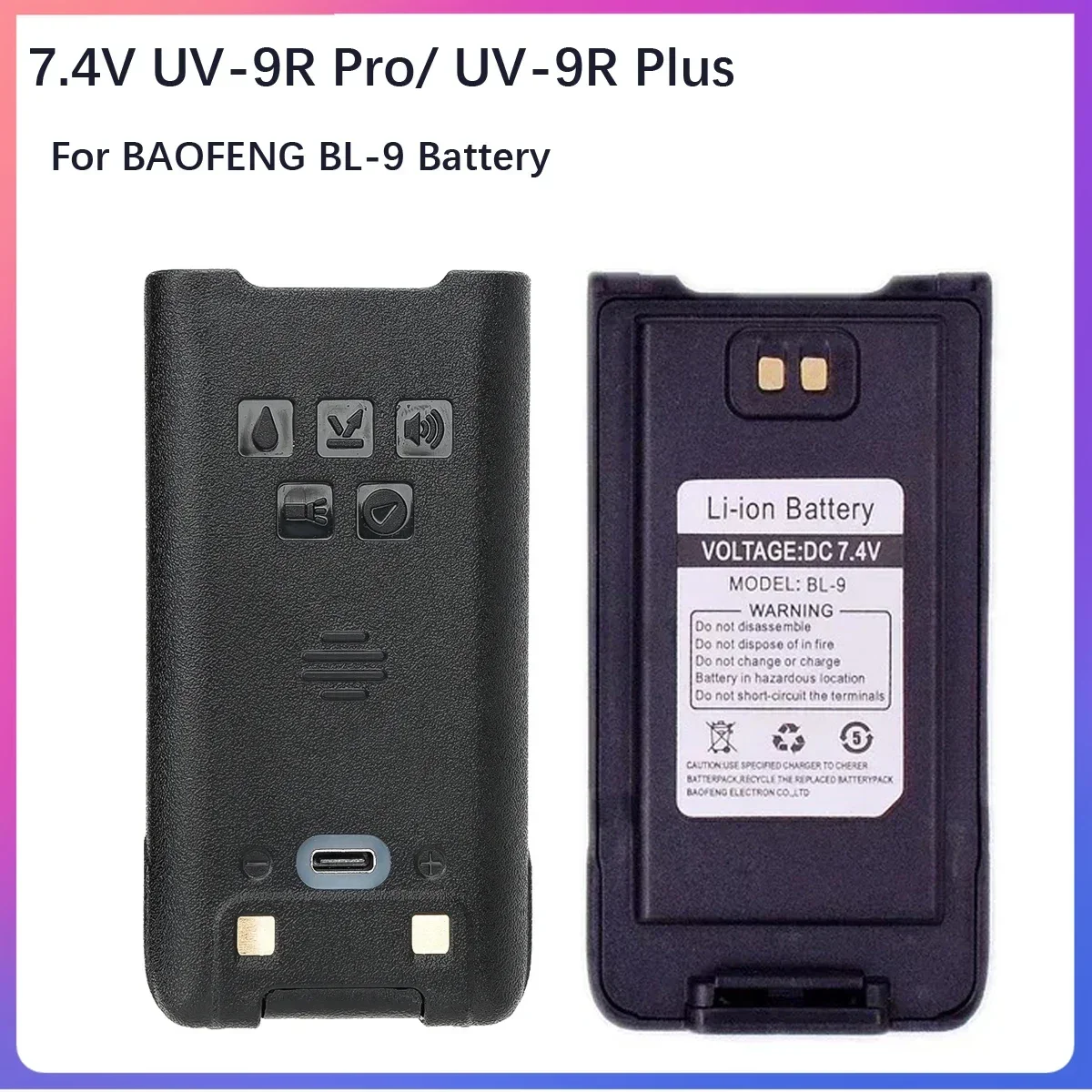 

Baofeng UV-9R Plus Battery Type-C Enlarge Rechargable Battery with Charging Hole for UV 9R Pro Walkie Talkie UV9R PLUS Radio