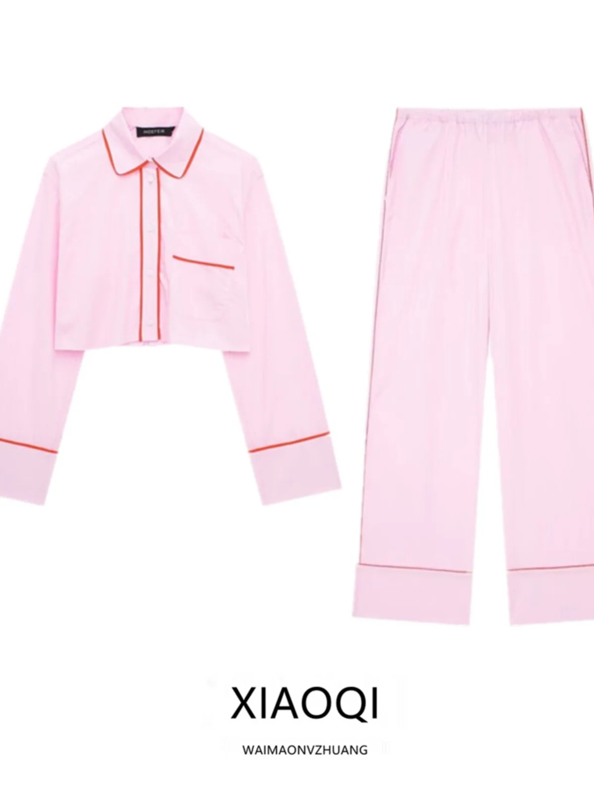 

Ele ort Sle irt And High Waist Pants Faion Set for Women in Spring 2024 Silk Material Color Blo Design