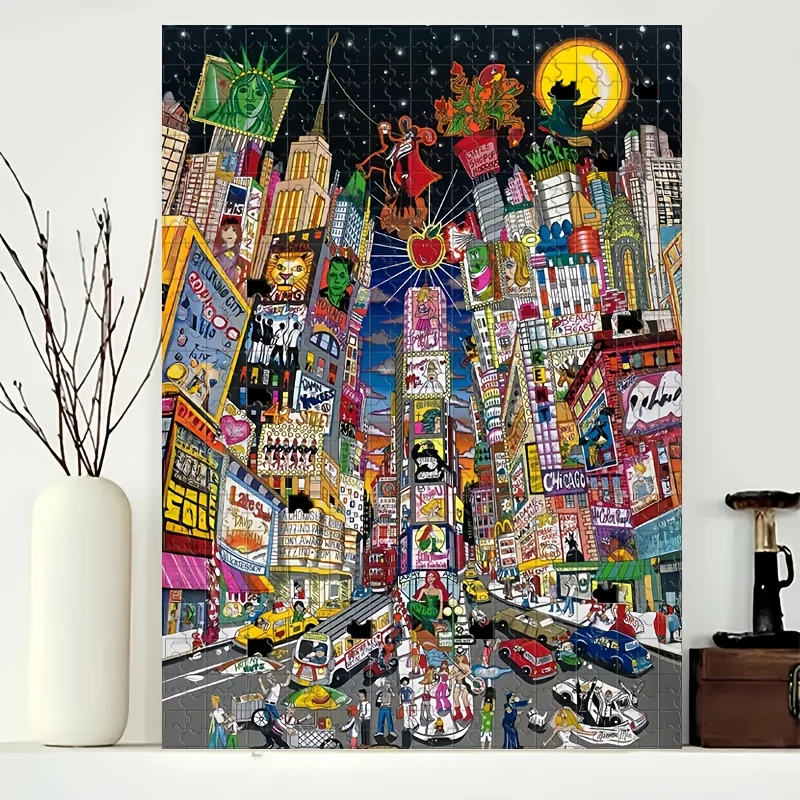 1000pcs New York City Times Square Puzzle - Hardcore NYC Skyline with Yellow Taxi, Statue of Liberty, Puzzle Challenge for Adu