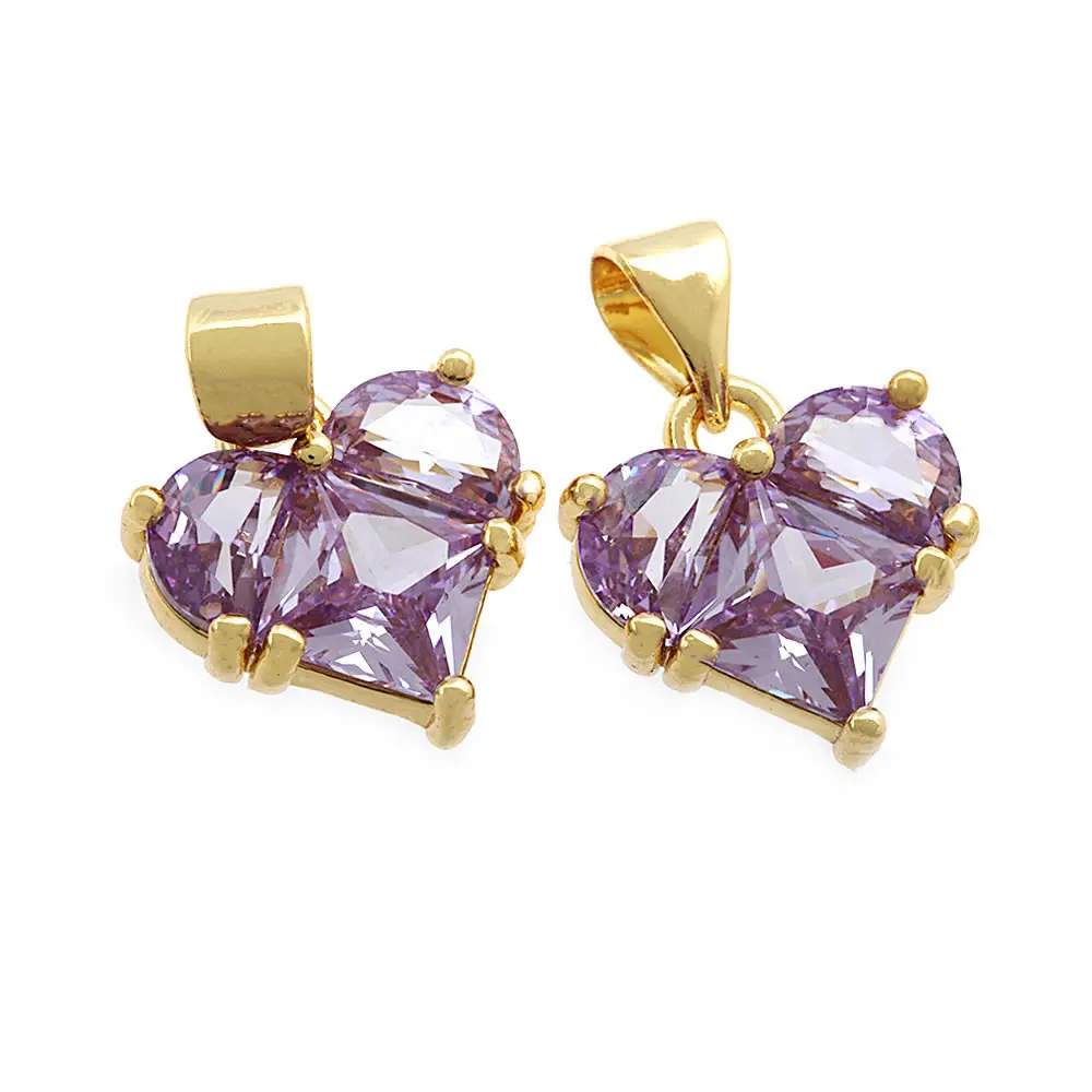 18K Gold Farbe Messing und Zirkon Herz Charms Anhänger Hochwertige Schmuckherstellung Halskette Ohrringe Zubehör für Frauen – Detail 30
