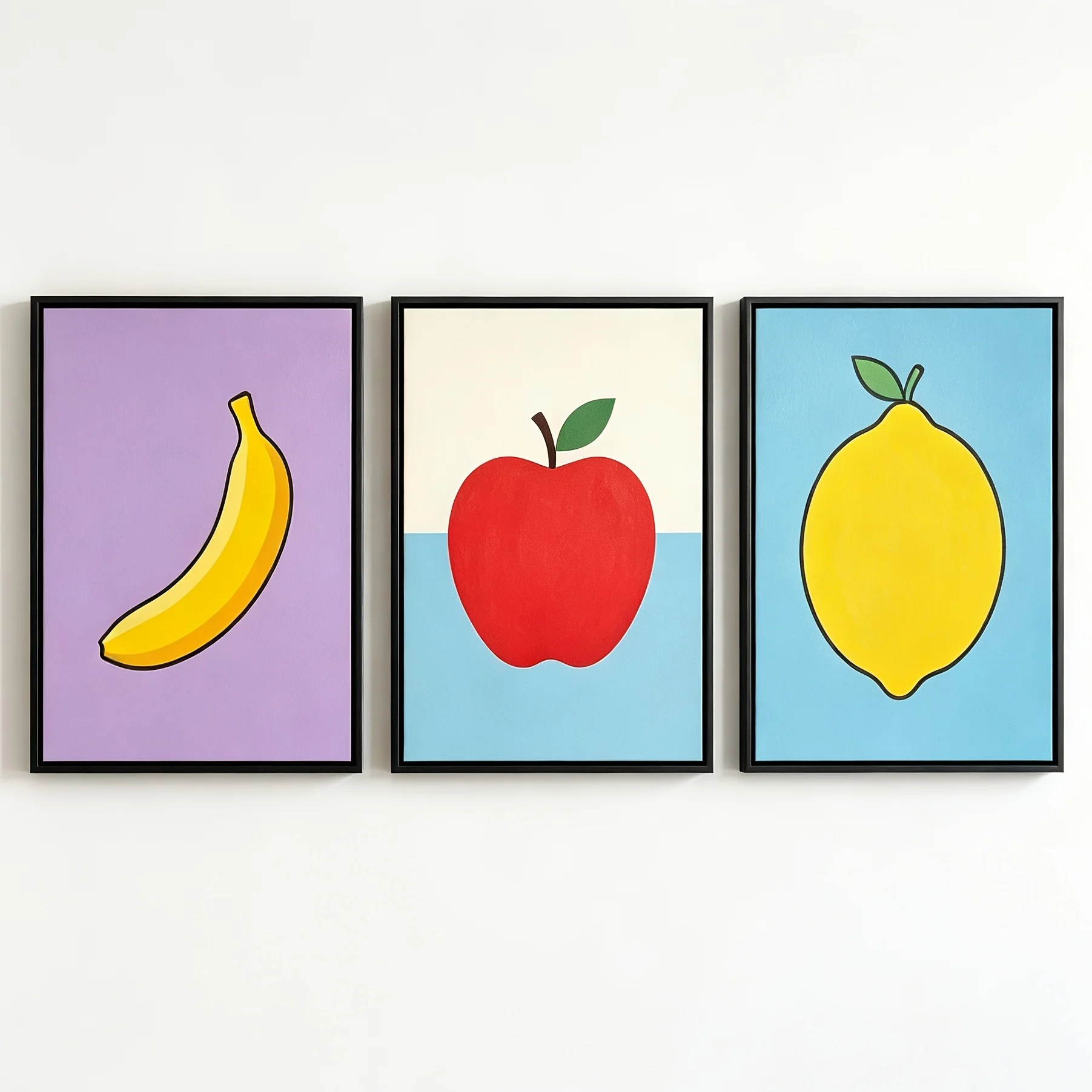 （NoFrame 3PCS)-2D Flat, Posters And Prints Unframed Set of 3 Modern Minimalist Fruit Wall Arts, Colorful Banana, Apple And Le