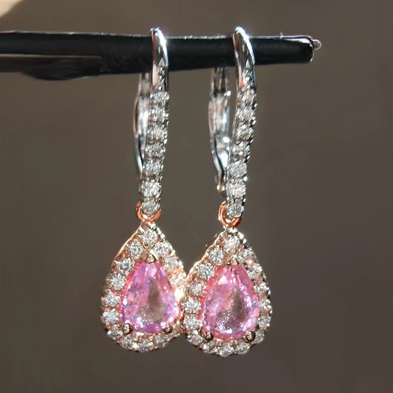 Huretailers-Boucles d'oreilles pendantes bicolores pour femmes, style élégant, rose, en forme de formage, contre-indiqué, accessoires pendentif en cone, bijoux de fiançailles féminins