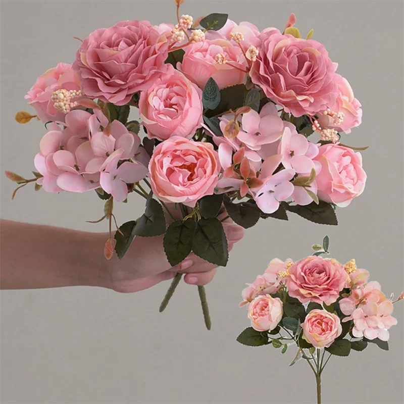 30 cm Rose Rosa Seidenstrauß Pfingstrose Künstliche Blume 5 Großer Kopf 4 Kleine Knospe Braut Hochzeit Heimdekoration Künstliche Blume