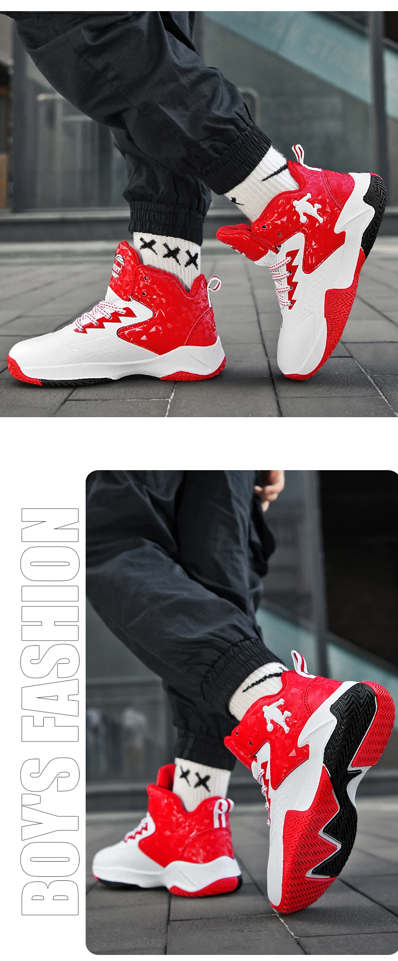Kinder-Basketballschuhe, rutschfest, atmungsaktiv, Basketball-Trainings-Sneaker, Schnür-Basketballstiefel für Jungen und Mädchen, Sportschuhe – Detail 18