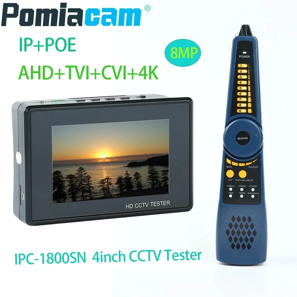 4K H.265 IP CVBS 1080P 8MP TVI CVI AHD  5-IN-1 Camera TestBuild in Battery Security Tester Monitor Video Audio Test PTZ IPC1800