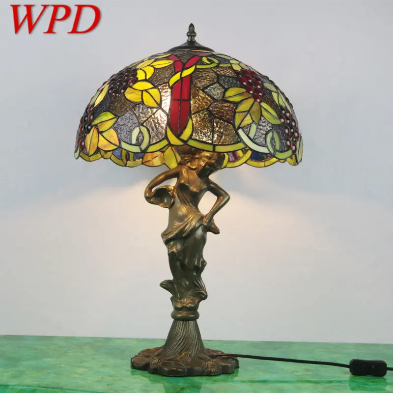 

WPD European Tiffany Glass Table Lamp LED Creative Retro Fine Desk Light Decor For Home Living Room Bedroom Bedside