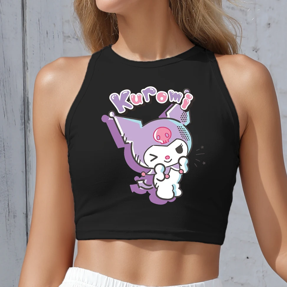 

SUMMER CLOTHES Round Neck Tank Top Cartoon Kuromi Print Tight Fit Women's Summer Vest Sizes S-XL Cute Y2K