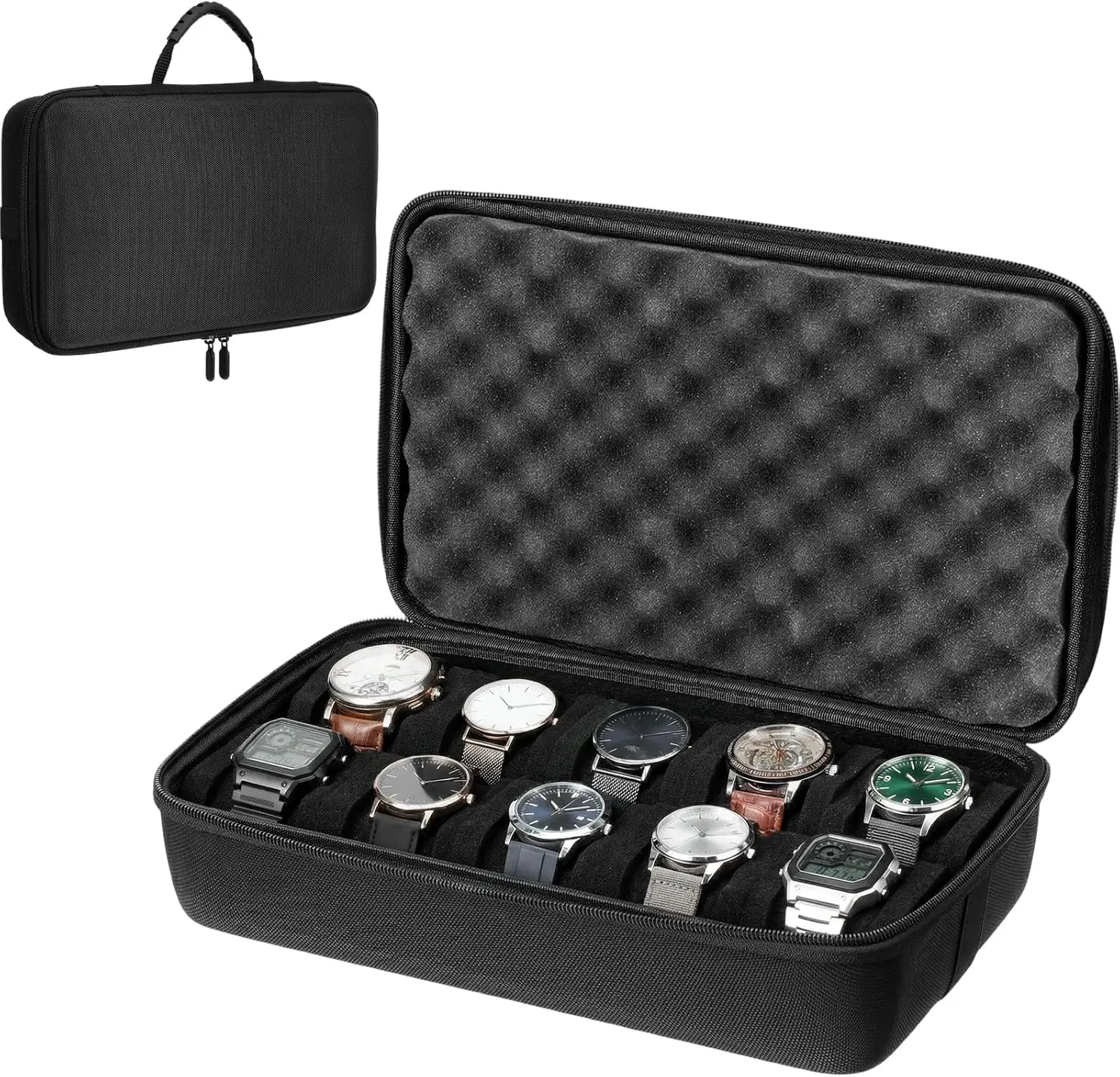 5/10 Slots Hard Men's Watch Travel Case, Portable Zipper Watch Storage Box With Soft Compressible Foam Pillow