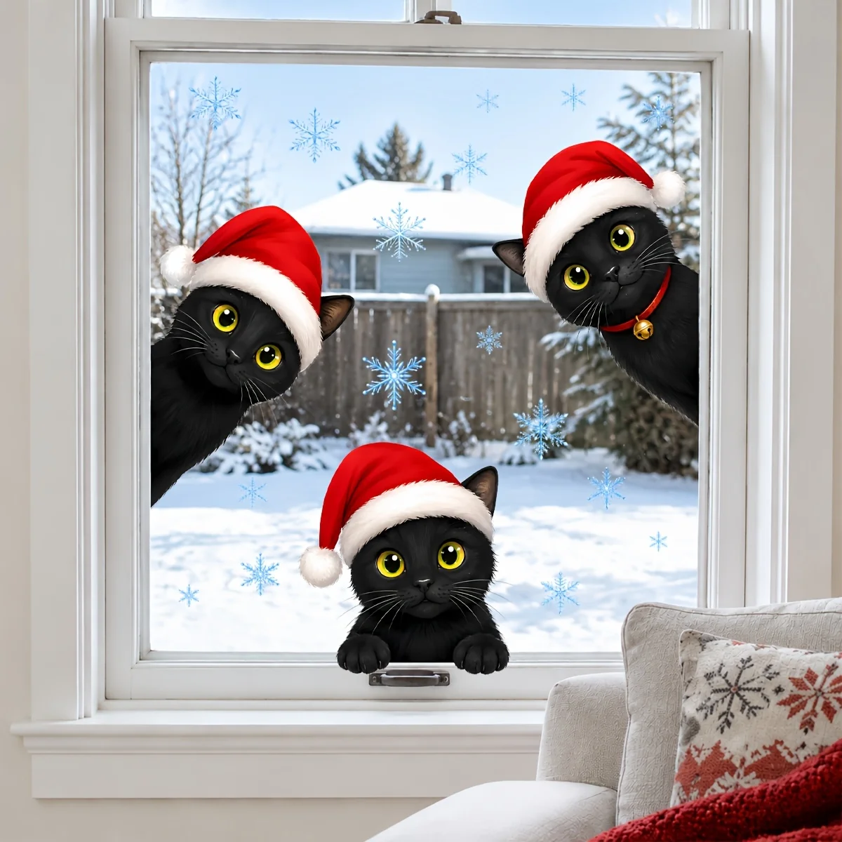 1pc Christmas black cats Themed Window Wall Sticker, suitable for cabinet, glass door, windows wall decor,freely DIY combinable