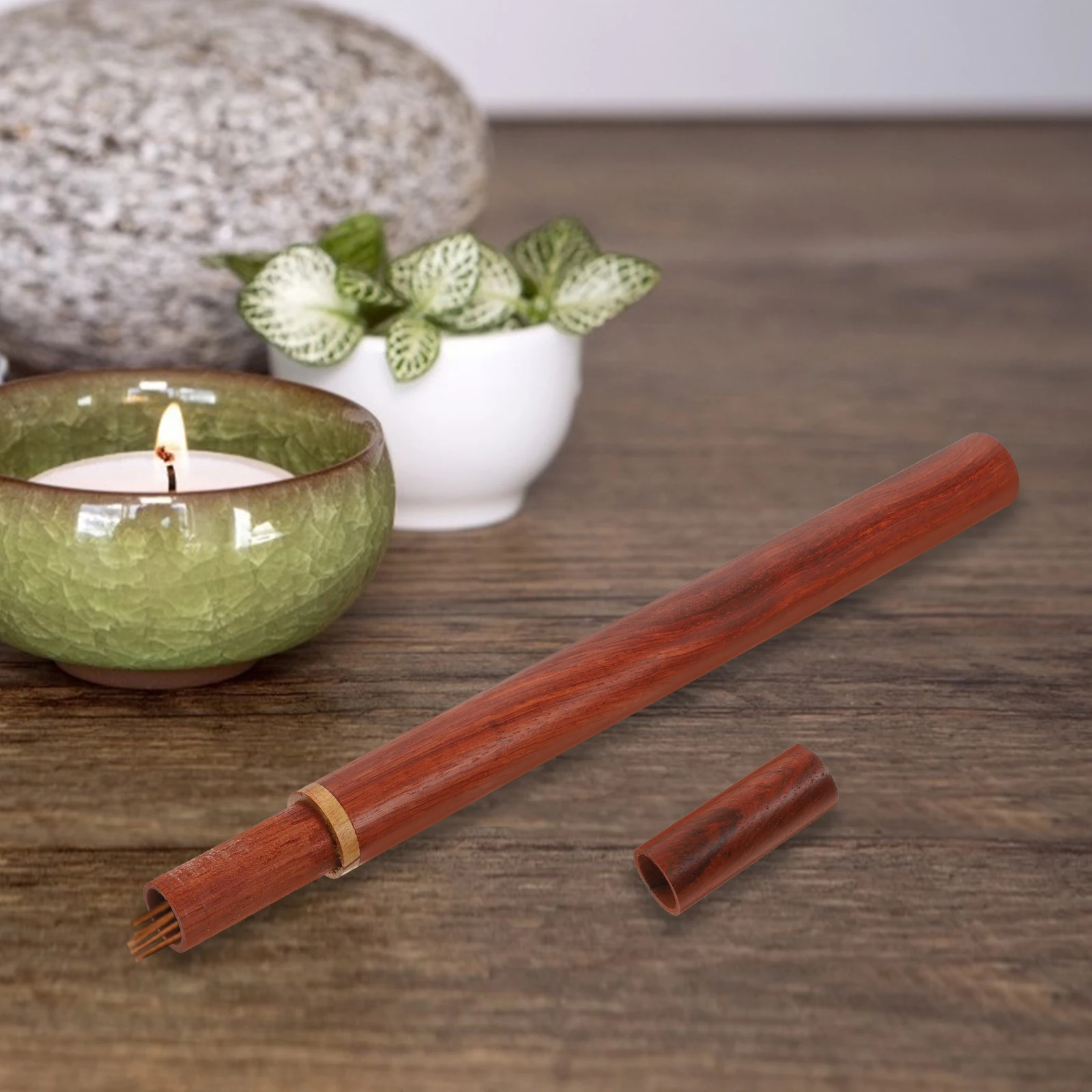 

1pc Incense Tube Wooden Storage Holder Home Decor Container Portable Travel Camping Gift Red Decorative Burrs-Free Smooth