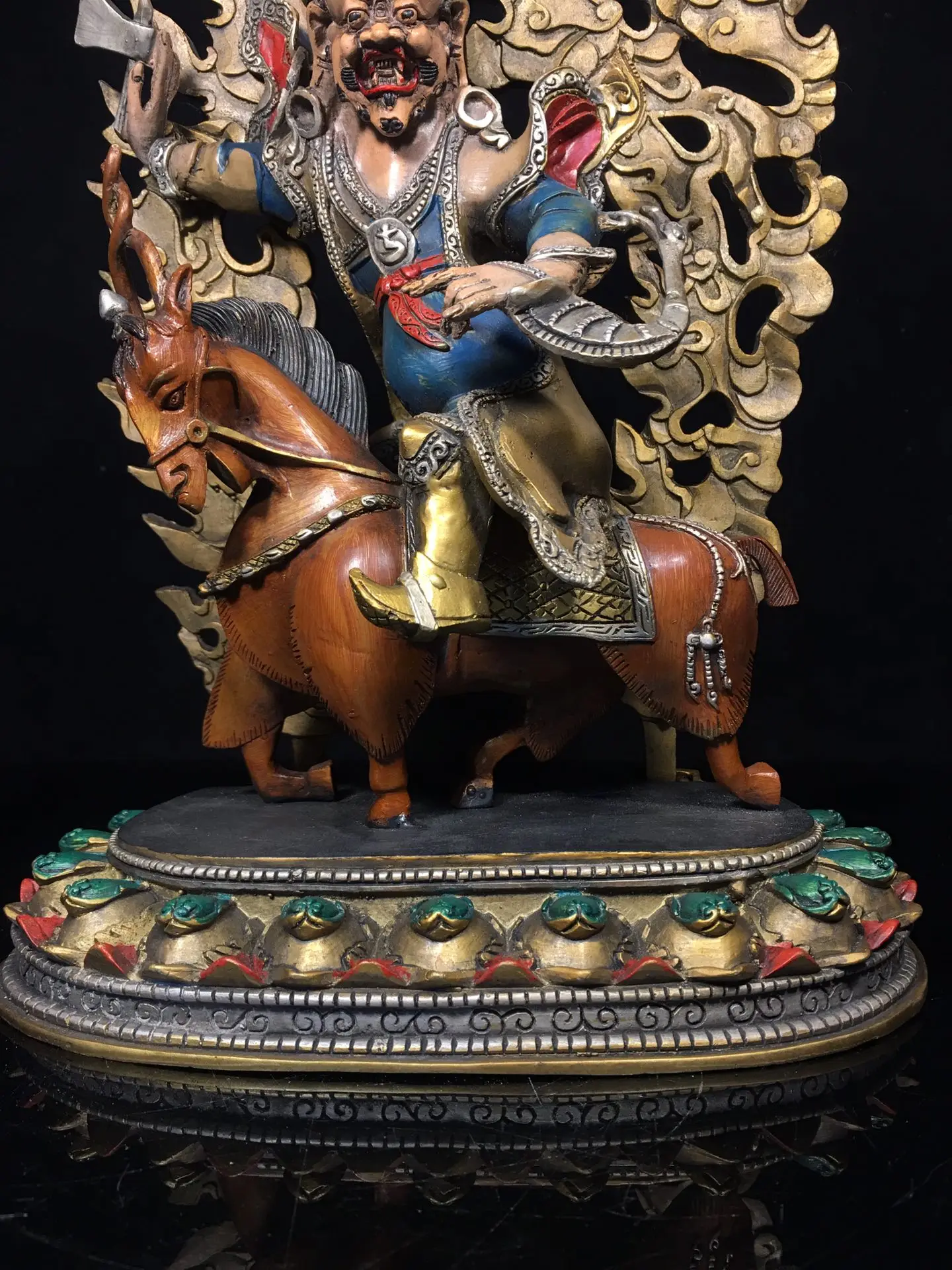 Old copper Qing Dyansty copper copper painted guardian deity buddha Statue,33cm(H) ,Free shipping