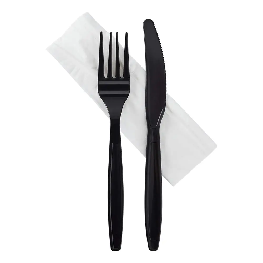 

[ 500 Ct ] Bla Wrapped Pp Plastic Heavy-Weight Cutlery Set With Napkin (Knife, Fork, 1-Ply Napkin) U2207B