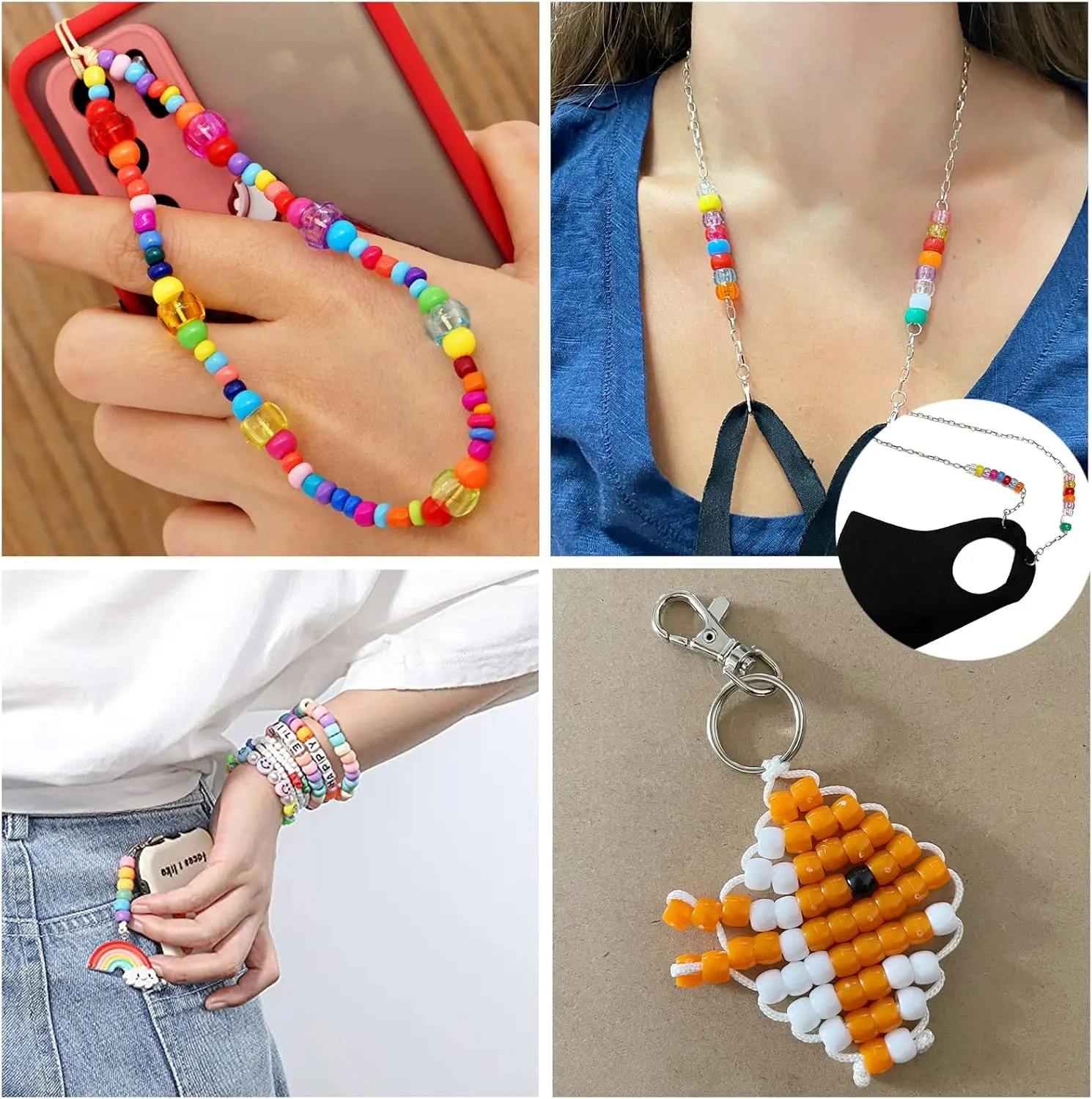 1000Pcs 6X9mm Plastic Barrel Pony Beads for Necklace,Hair Beads for Braids,Key Chain,Jewelry Making