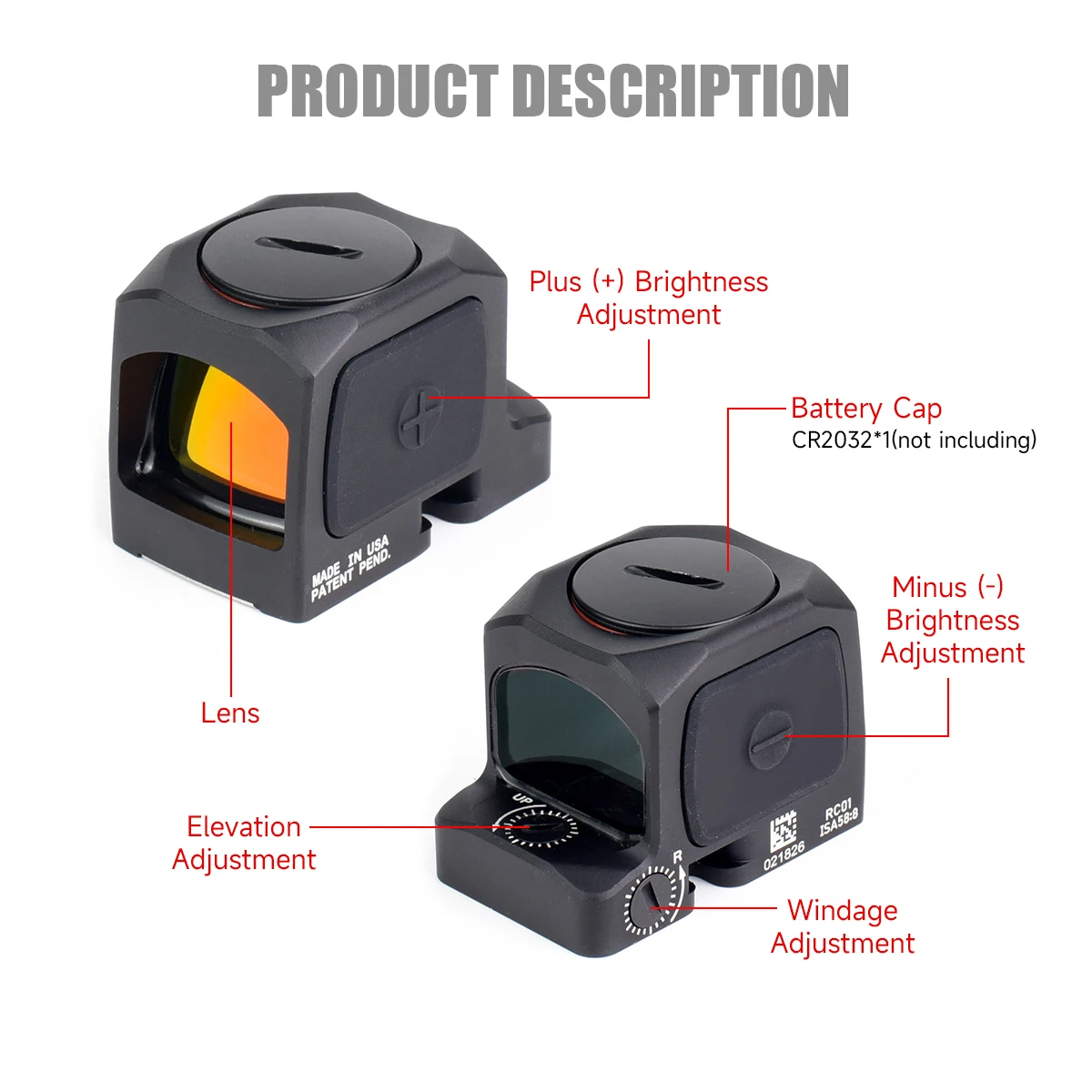 High Quality RC* Red Dot Sight Compact Reflex Sight Standard RM Footprints of 7075-T6 Alulminum Housing with Original Markings