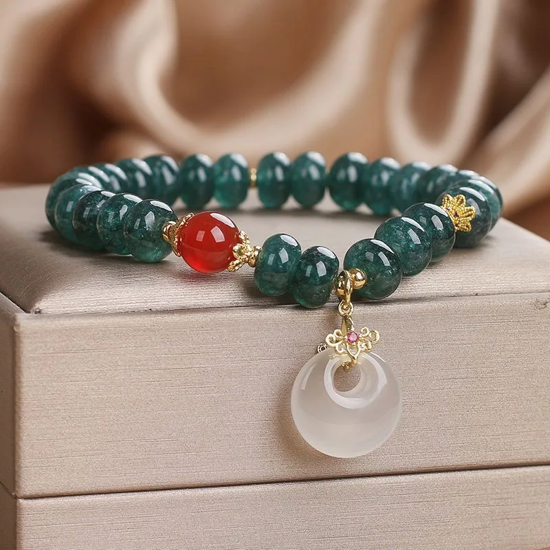 Natural Blue Jade Beaded Bracelet Women Ethnic Peace Buckle Charm Gift For A Girlfriend Best Friend New Chinese Style Jewelry