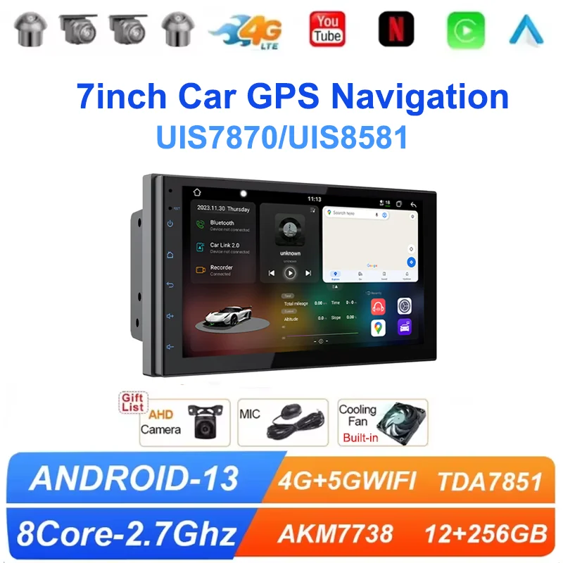 FYT7870 7inch Android13 Car Stere Radio 5G WIFI Carplay& Android Auto GPS DSP Multimídia Carplay Android Player WIFI Bluetooth