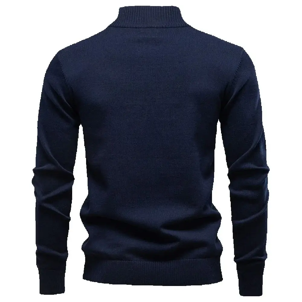 Men's Semi-Zipper Stand-Up Collar Cotton Sweater Autumn 2025 European-Style High-Quality Business Casual Knitted Sweater