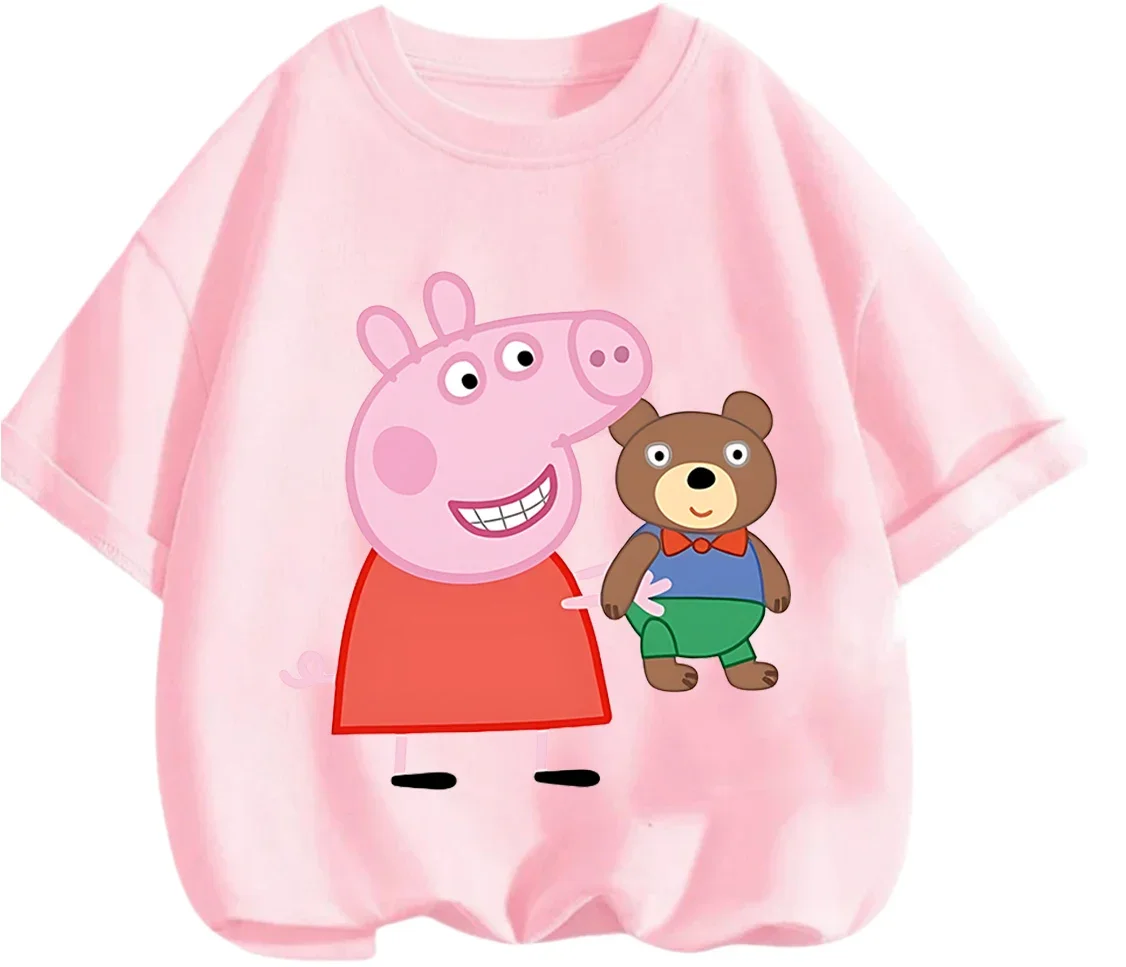 

Trendy Street Wear Tee Cute Cartoon Graphic Summer Casual Crew Neck Kids Top Peppa Pig Boys Girls 3 14