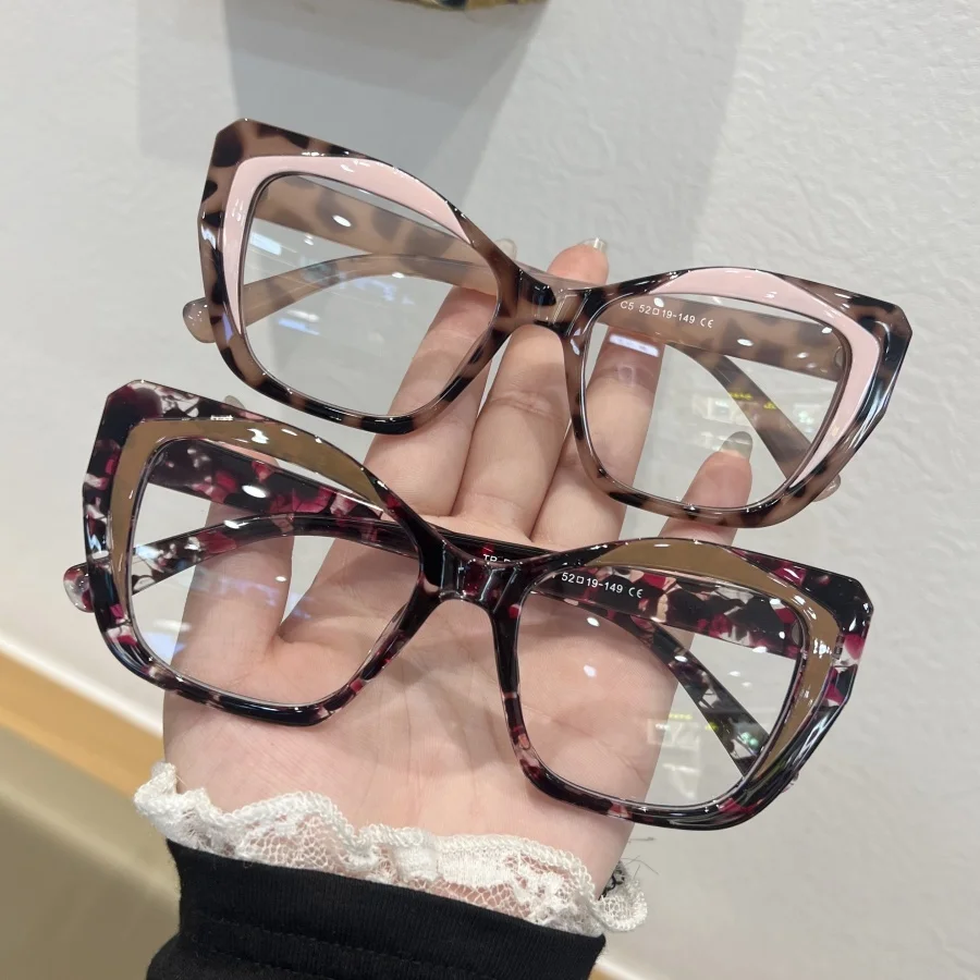 مجموعة مكونة من قطعتين للسيدات بتصميم زهرة مضمونة، مطابقة الألوان، طراز جديد، نظارات متباينة مع تأثير عين القطة