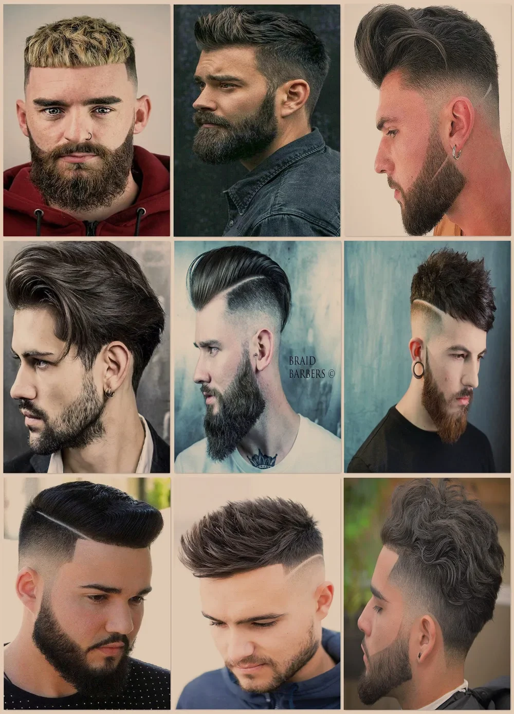 Classic Men's Business Hairstyles Vintage Kraft Paper Poster Barber Shop Wall Decor Signboard Haircut & Shave Salon Wall Sticker
