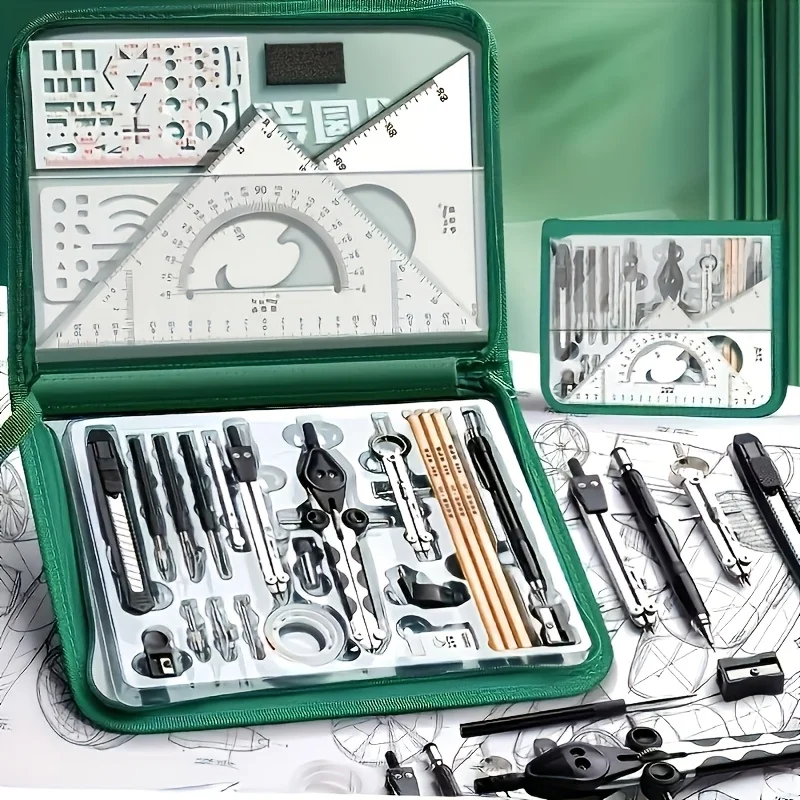 1 Set Premium Precision Engineering Drafting and CAD Design Set, Includes Compass, Protractor, Straightedge, Parallel Bar,crtz