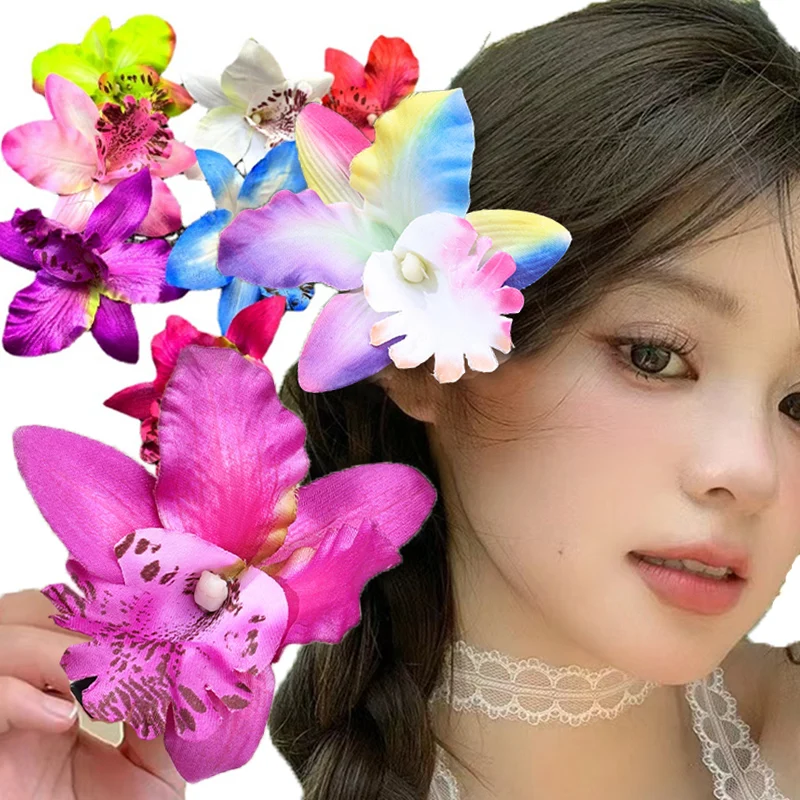 Obrázek 3: Havaj orchidea kvést vlasy klipů barrettes ženy dívčí sladké vlásenky vlasy klipů pro pláž dovolená léto večírek svatební headwear
