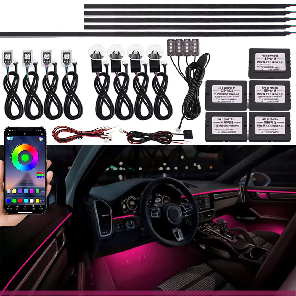 18 in 1 Car Universal LED Ambient Light RGB Acrylic Interior Backlight Decoration Streamer Atmosphere Lighting App Control 12V