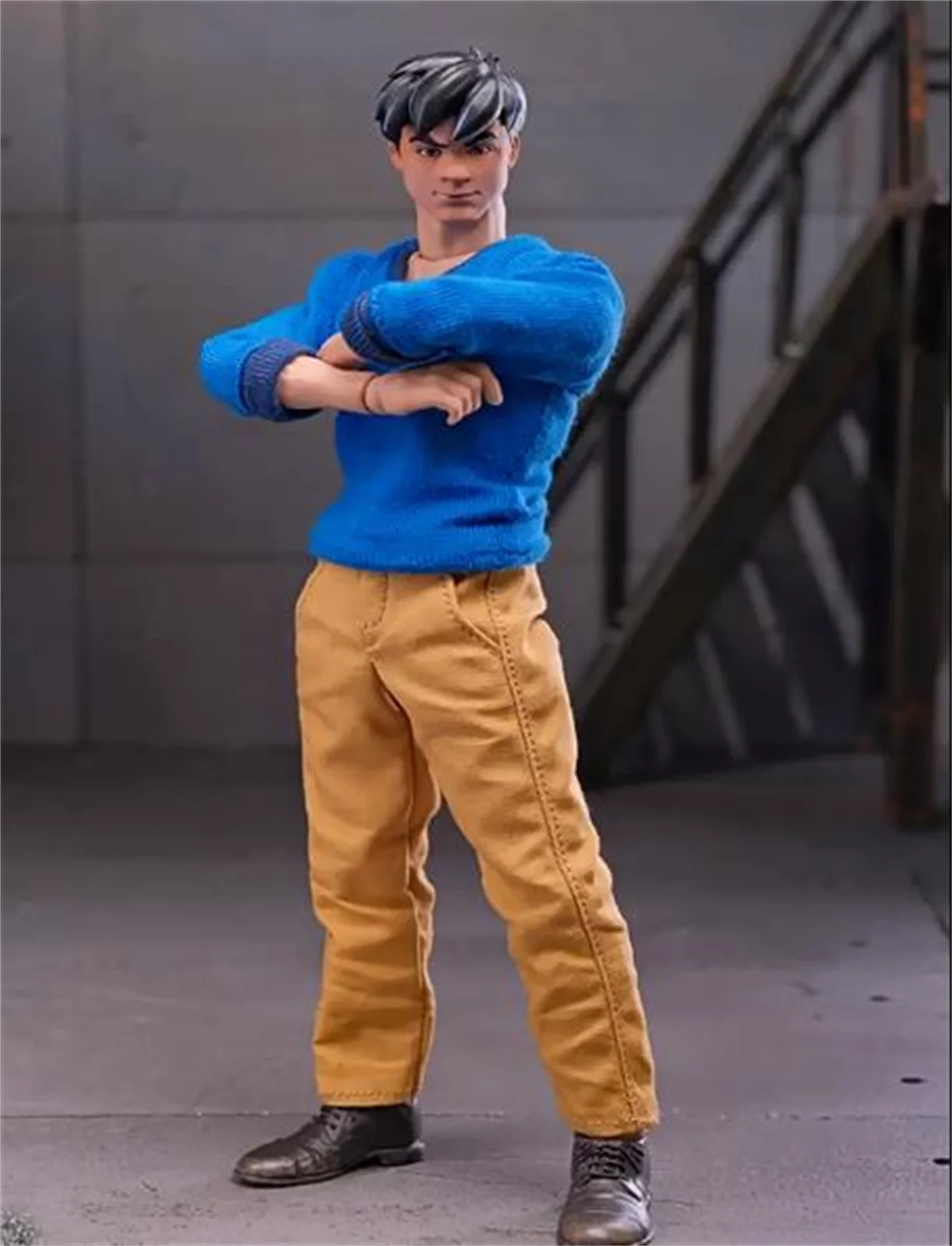 معطف طويل خندق قميص أزرق سروال كاكي 1/12 بدلة مقياس ملابس رجالية عصرية لشخصية جندي ذكر 6 بوصة