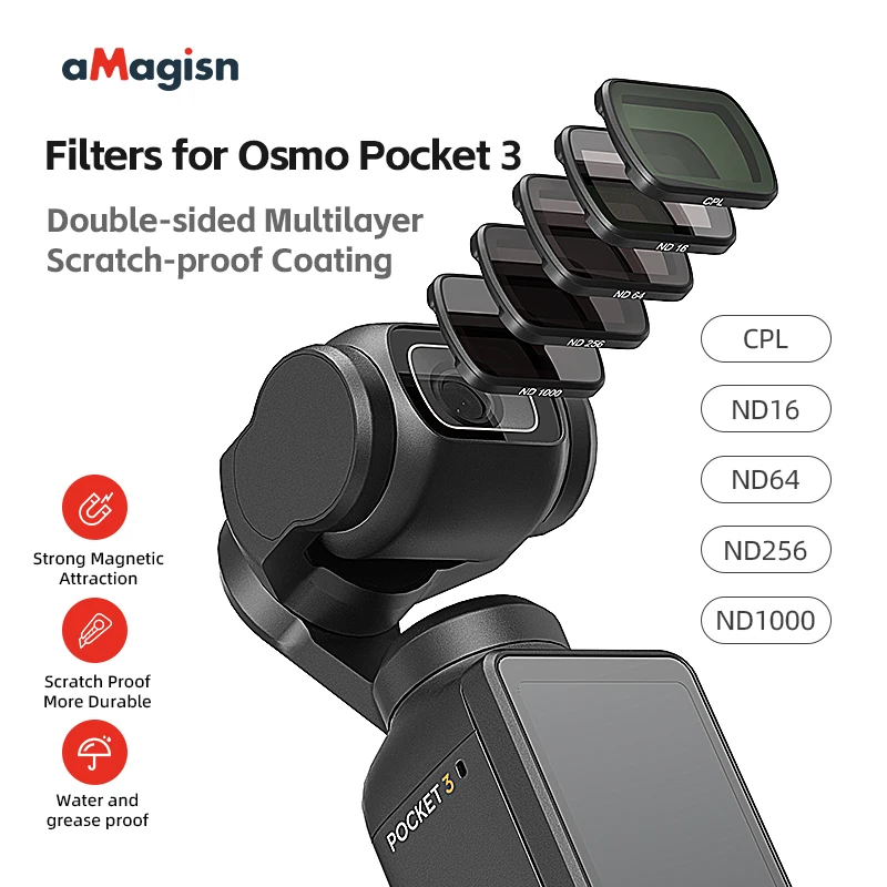 Filtros de lente para bolso 3, vidro óptico para DJI Osmo Pocket 3, Handheld Gimbal Câmera Acessório, CPL ND16 ND64 ND256 ND1000