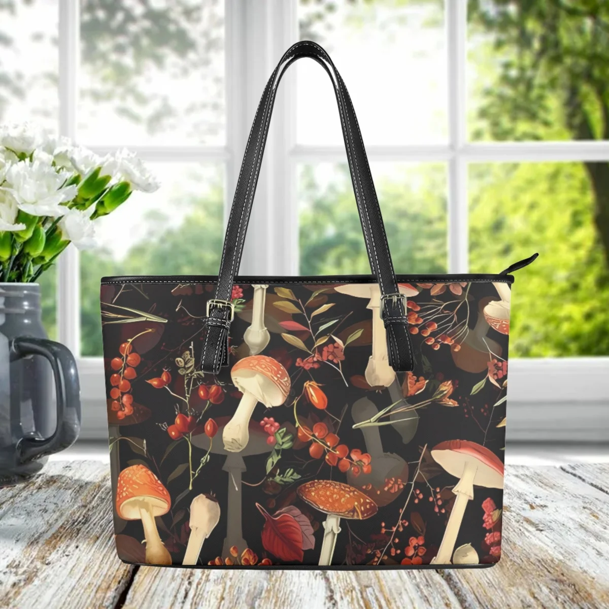 Women Hand Bags Vintage Night Mushrooms Botanical Forest Art Designer Beach Bag Female Commuter Party Luxury Totes Birthday Gift