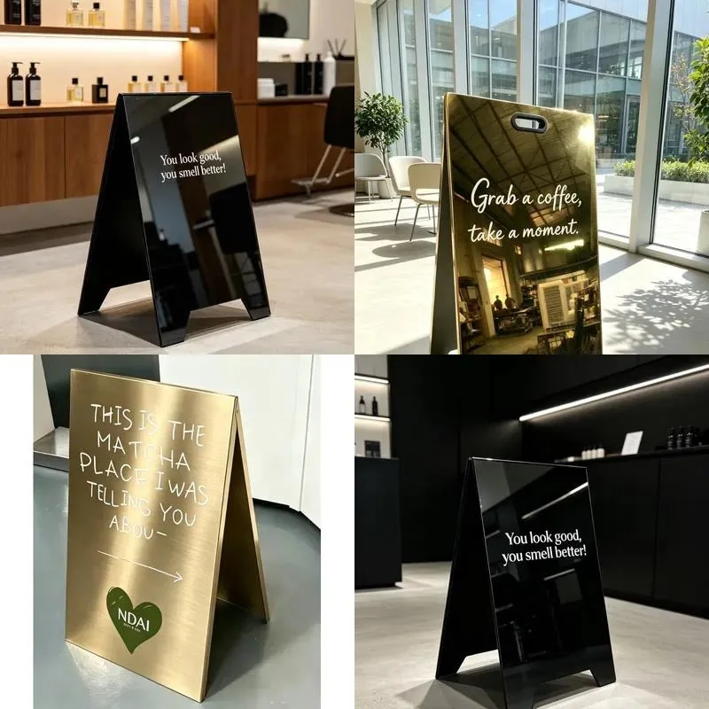 Customized Modern Stainless Steel Mirror Frame Double Sided Outdoor Floor To Ceiling Billboard Metal Sign For Coffee Shop