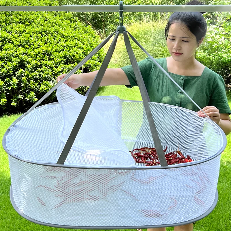 1/2/3 Tier Draagbare Mesh Hangend Droognet Opvouwbaar Rek voor Kleding Fruit Kruiden Groenten