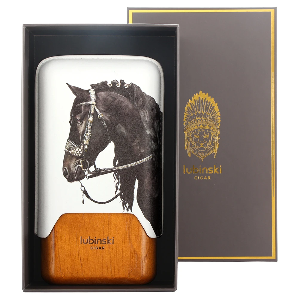 LUBINSKI Sigaarkoffer Reistas Lederen Draagbare 2 of 3 Sigarenhouder Houten Sigaarkoffer Met Paardenpatroon
