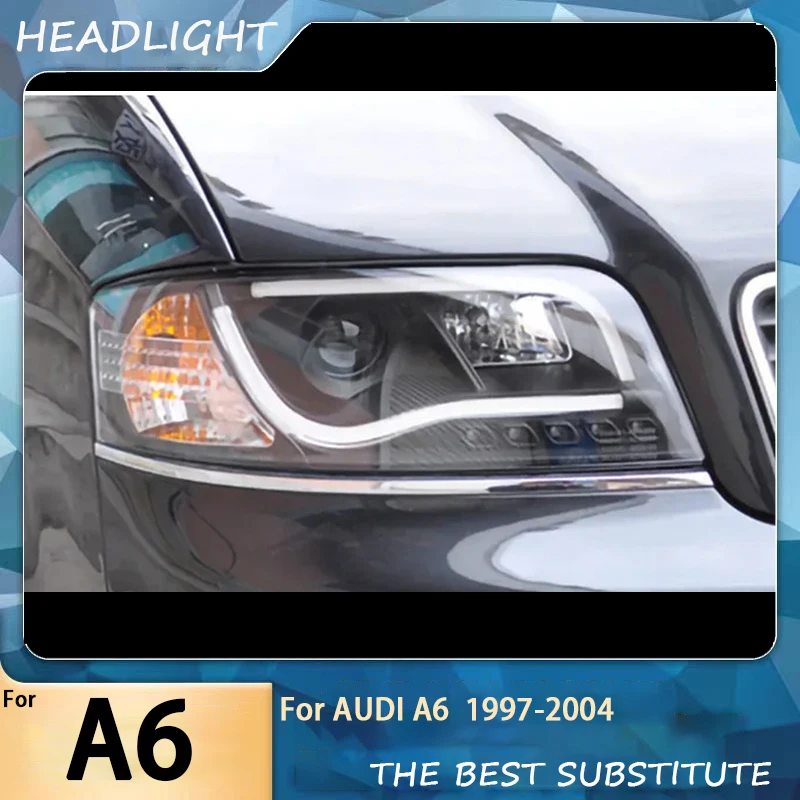 For Audi A6 1997 1998 1999 2000 2001-2004 Headlight Assembly Conversion: Light Guide LED Tear-Shaped Lens Xenon A6 C5 Headlights