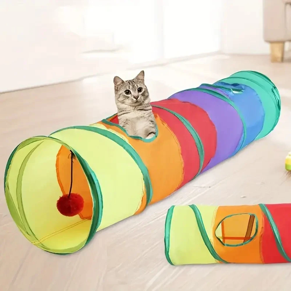 1PC Regenbogen-Leinwand-Katzentunnel, interaktives Spielübungsspielzeug für Katzen, faltbares Design für Katzen im Innenbereich, geeignet für Spielzeit