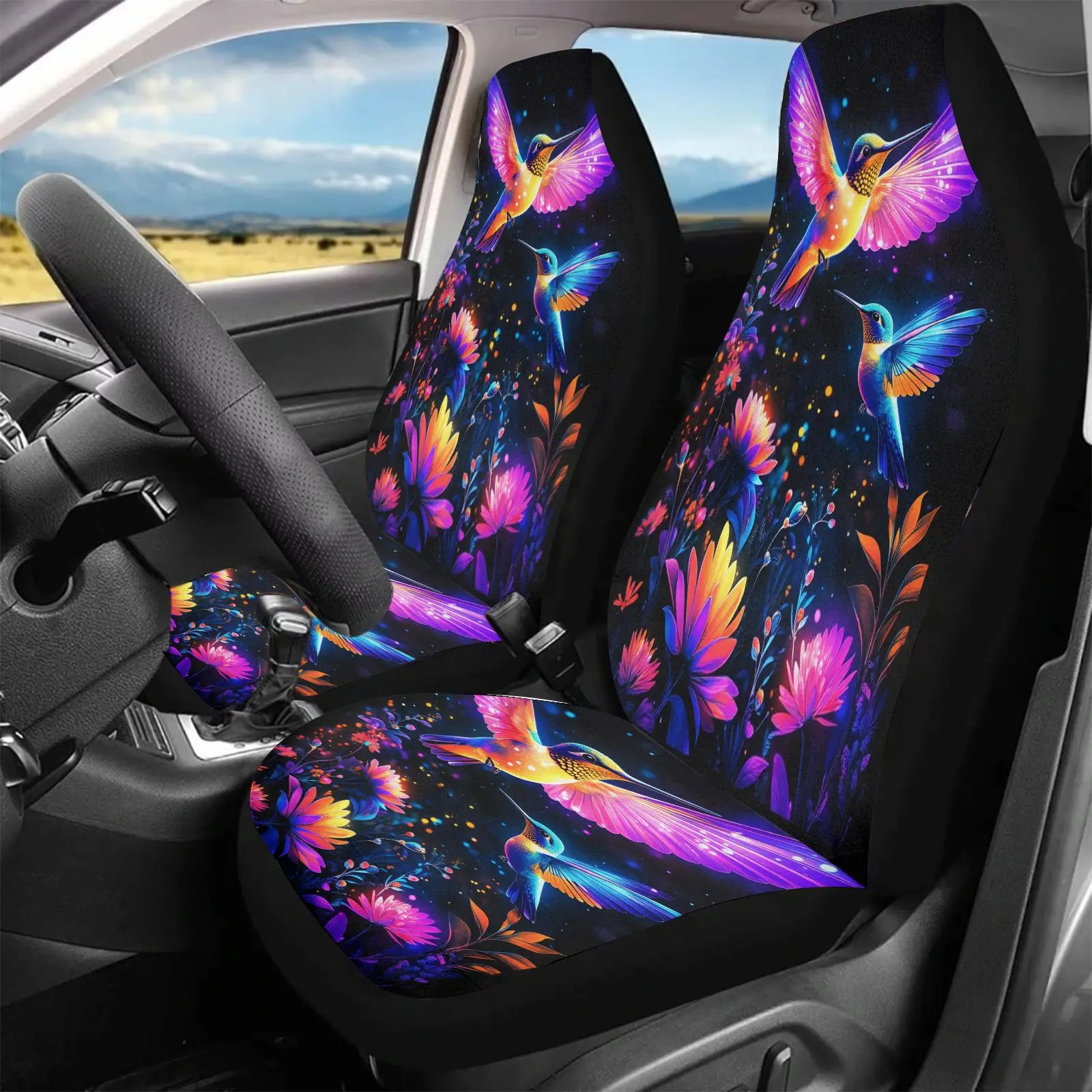 2pcs Car Seat Set Colorful Birds And Flowers Suitable For All Vehicle Types, Including Sedans, SUVs, And Cars. A Perfect Gift Fo
